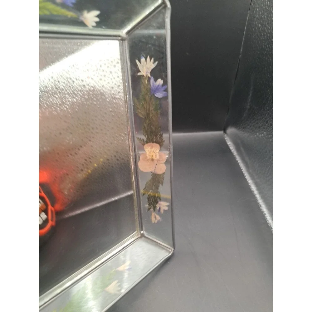 Vintage International Silver Company Glass Handpainted Floral Vanity Tray GUC